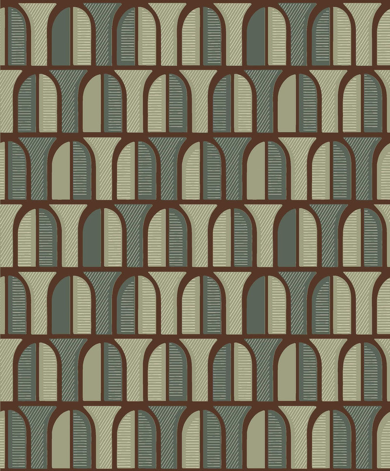 3052 Venice Dark Green Graphics Wallpaper by Boråstapeter
