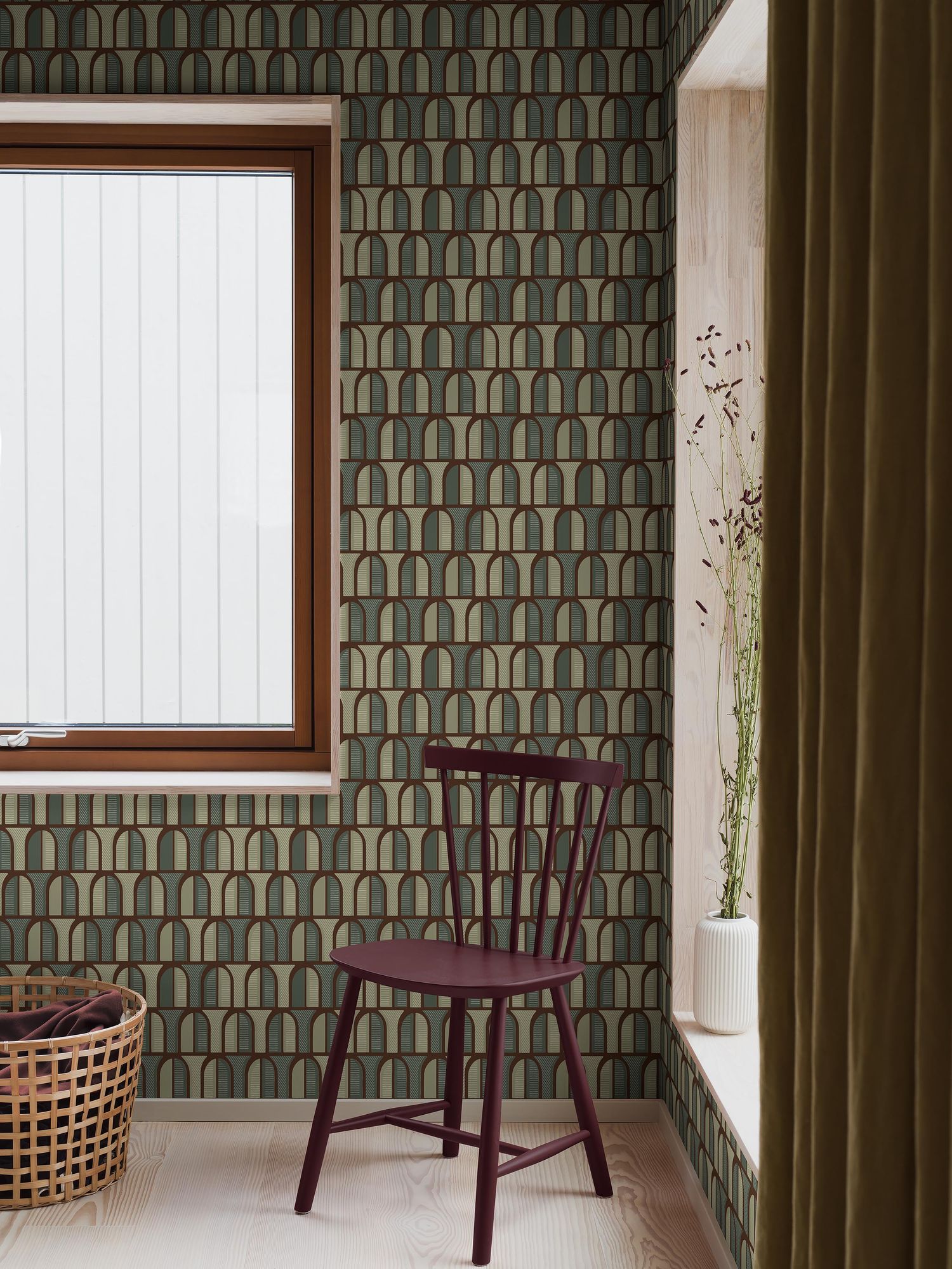 3052 Venice Dark Green Graphics Wallpaper by Boråstapeter