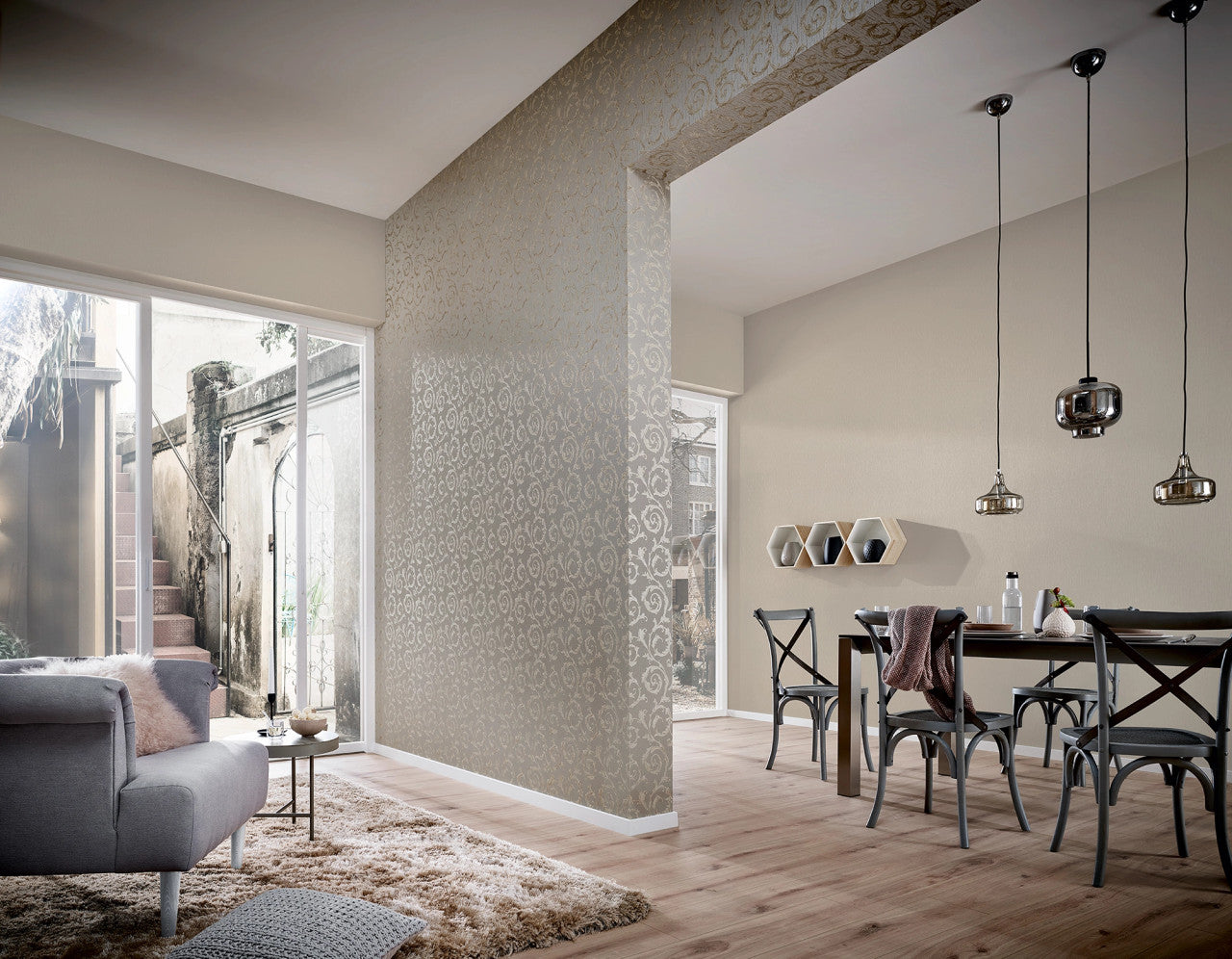 30609 Swirling Leaves Greige Industrial Effects By Galerie