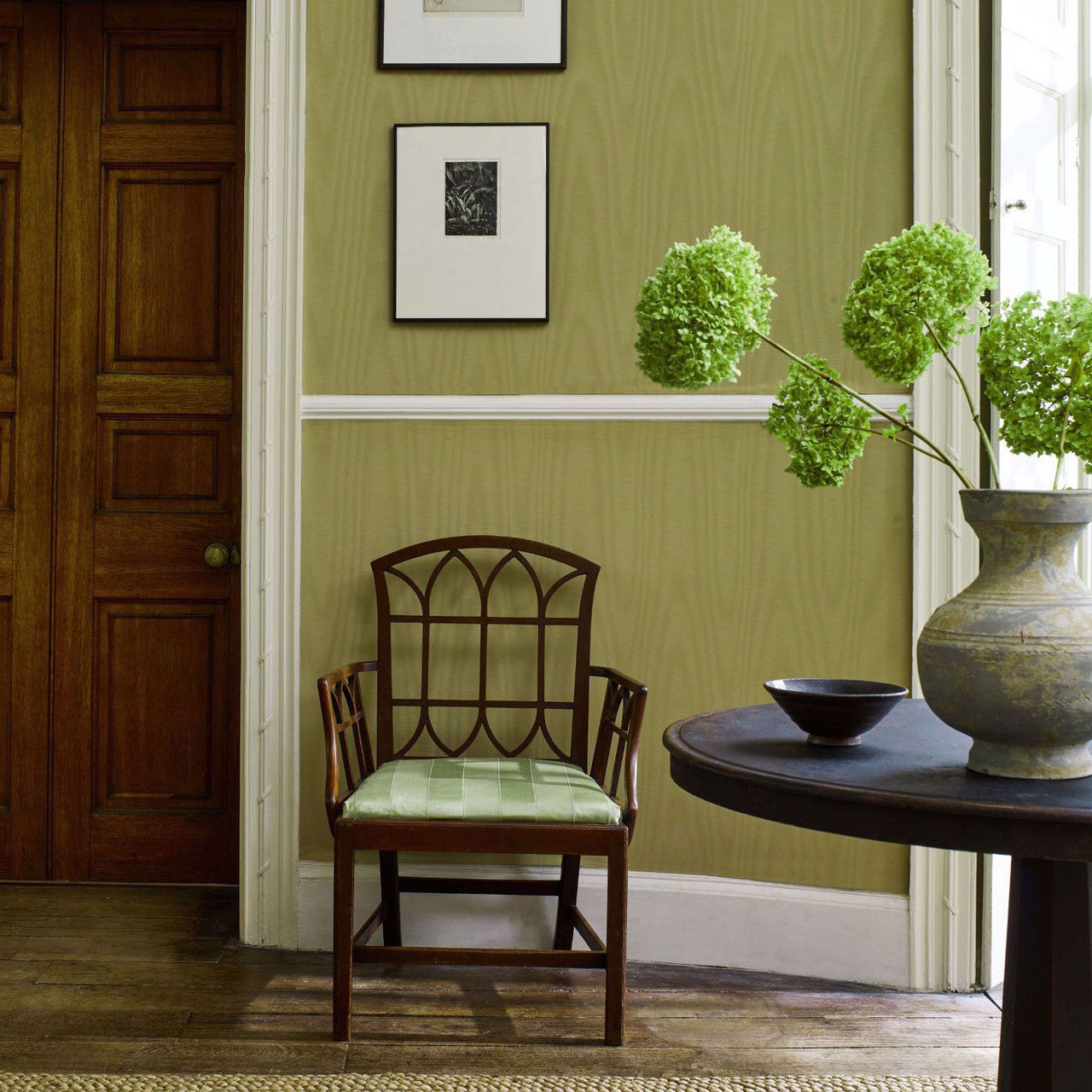 313073 Moire Hessian Green Wallpaper by Zoffany