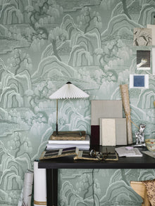 3131 Indigo Garden Light Turquoise and Green Icons Wallpaper by Boråstapeter