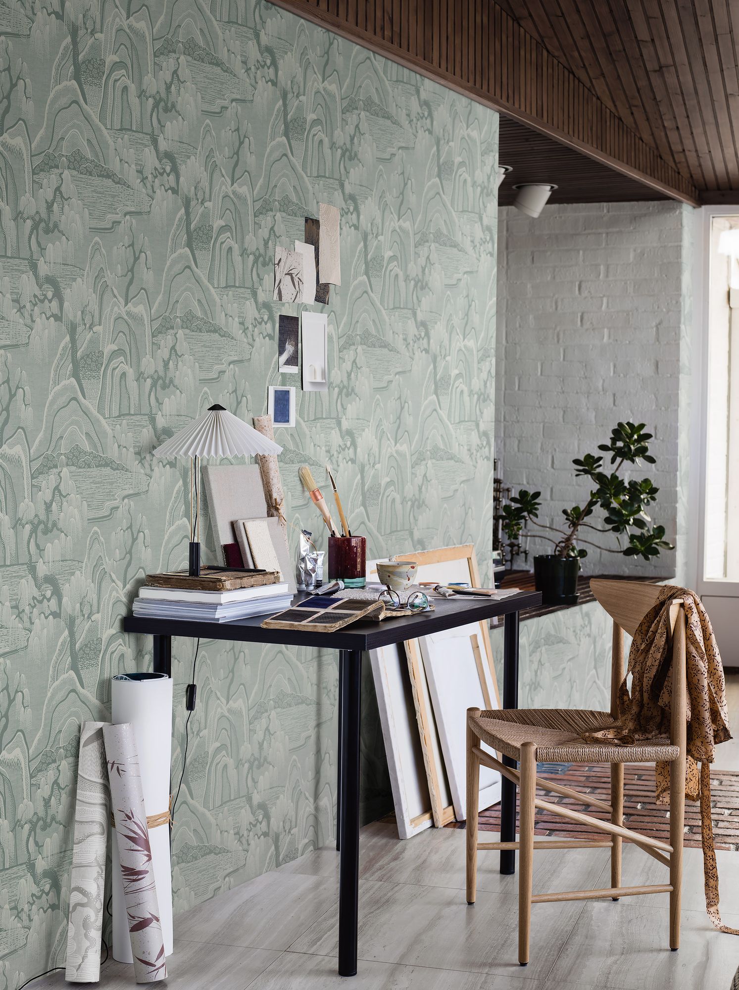 3131 Indigo Garden Light Turquoise and Green Icons Wallpaper by Boråstapeter