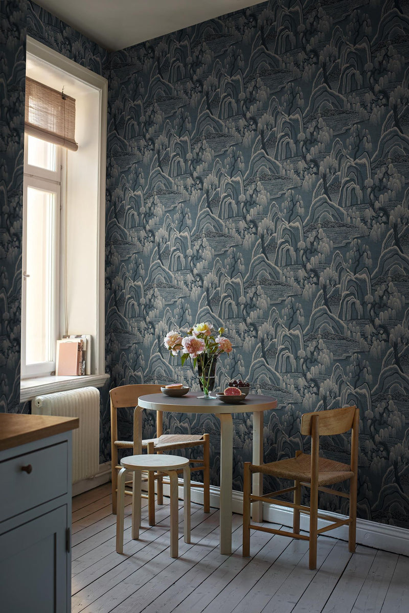 3133 Indigo Garden Blue Icons Wallpaper by Boråstapeter