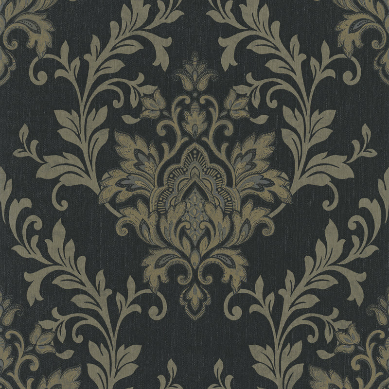 31570 Serene Ornamental Black and Gold Wallpaper By Galerie