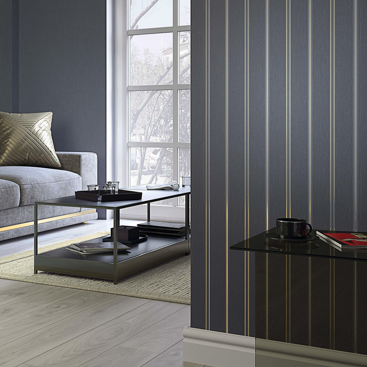 Serene Stripes Greige Wallpaper By Galerie