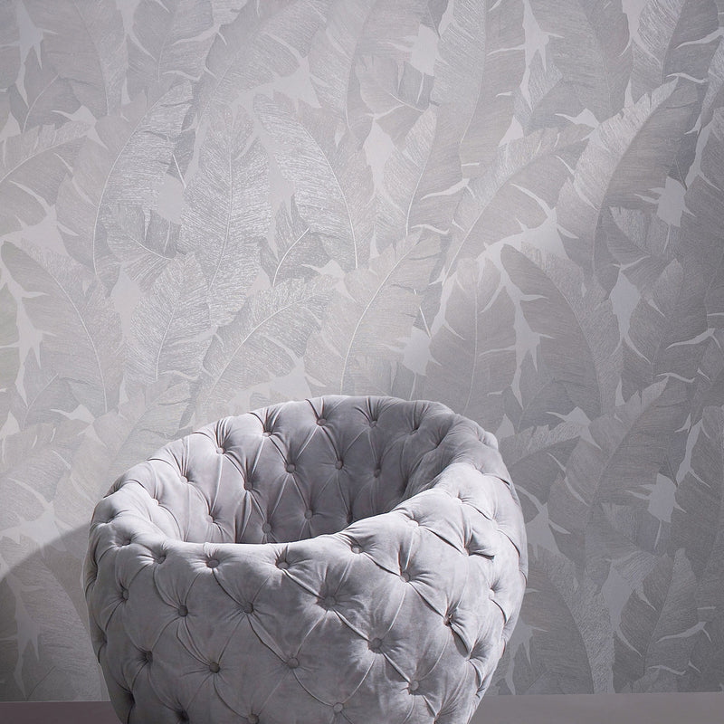 31623 Palm Leaf The New Design Book White and Grey Wallpaper By Galerie