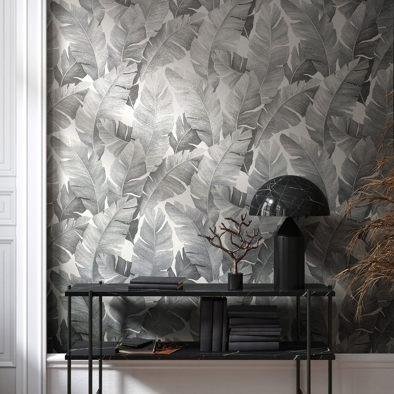 31624 Palm Leaf The New Design Book Black and Silver Wallpaper By Galerie
