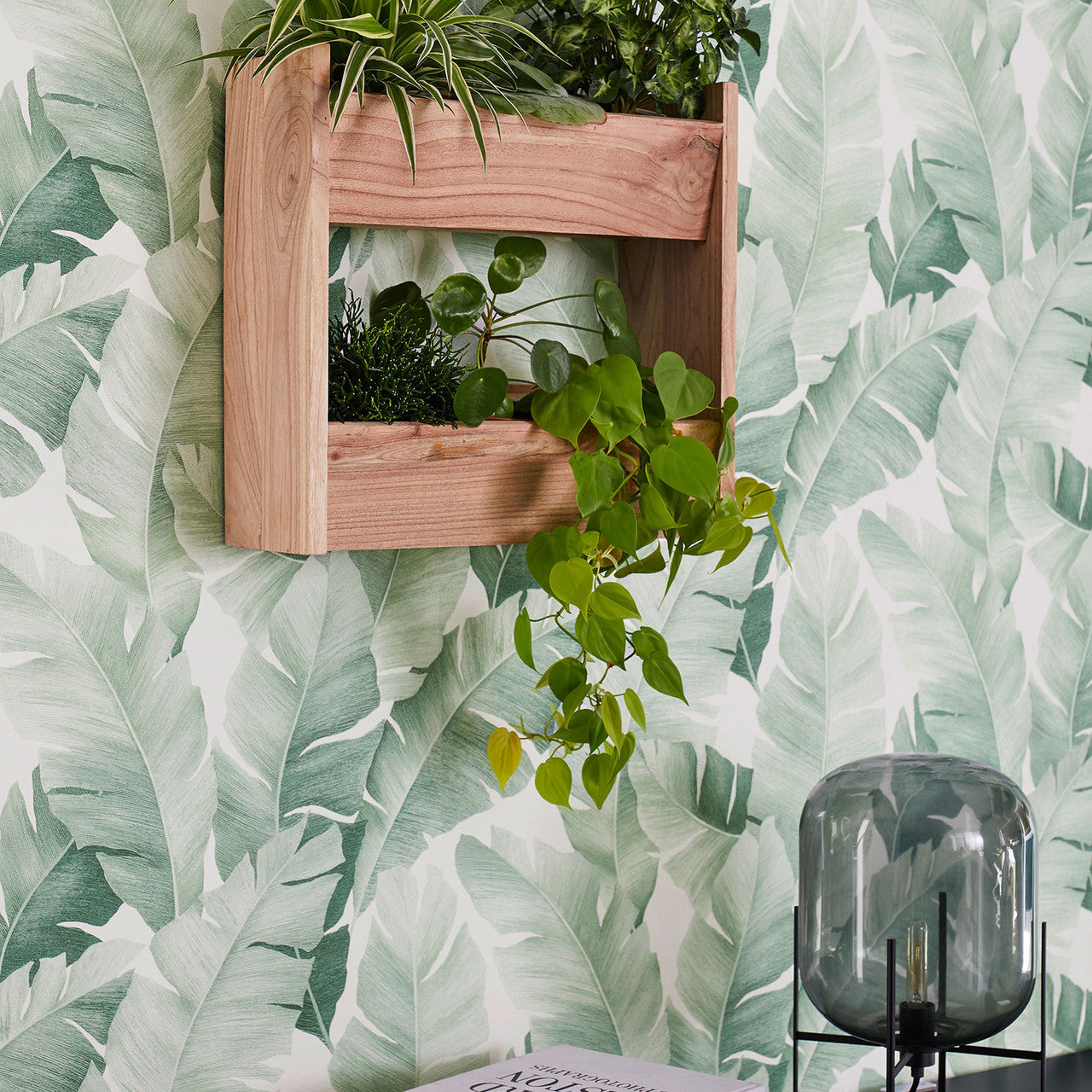 31650 Palm Leaf The New Design Book White and Green Wallpaper By Galerie