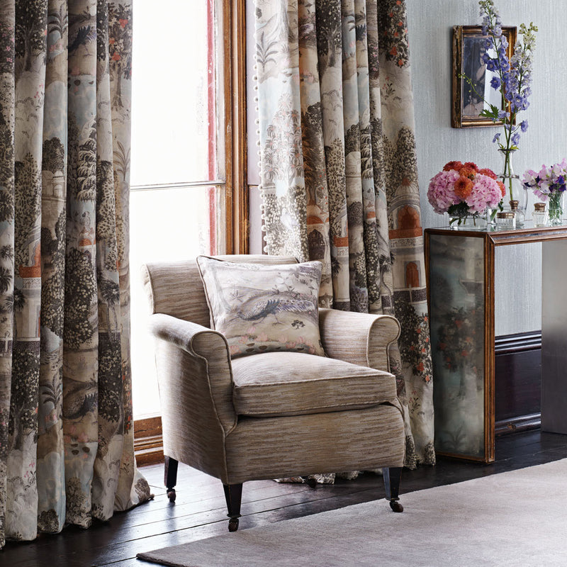 321685 Peacock Garden Indienne Linen/Silver Fabric by Zoffany
