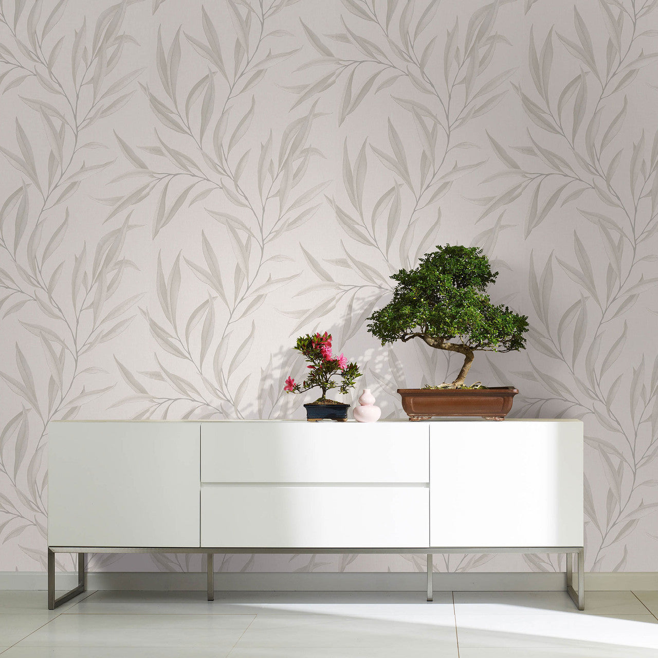 32202 Embroidered Leaf The New Design Book White and Beige Wallpaper By Galerie