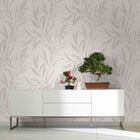 32202 Embroidered Leaf The New Design Book White and Beige Wallpaper By Galerie