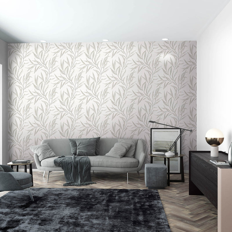 32202 Embroidered Leaf The New Design Book White and Beige Wallpaper By Galerie