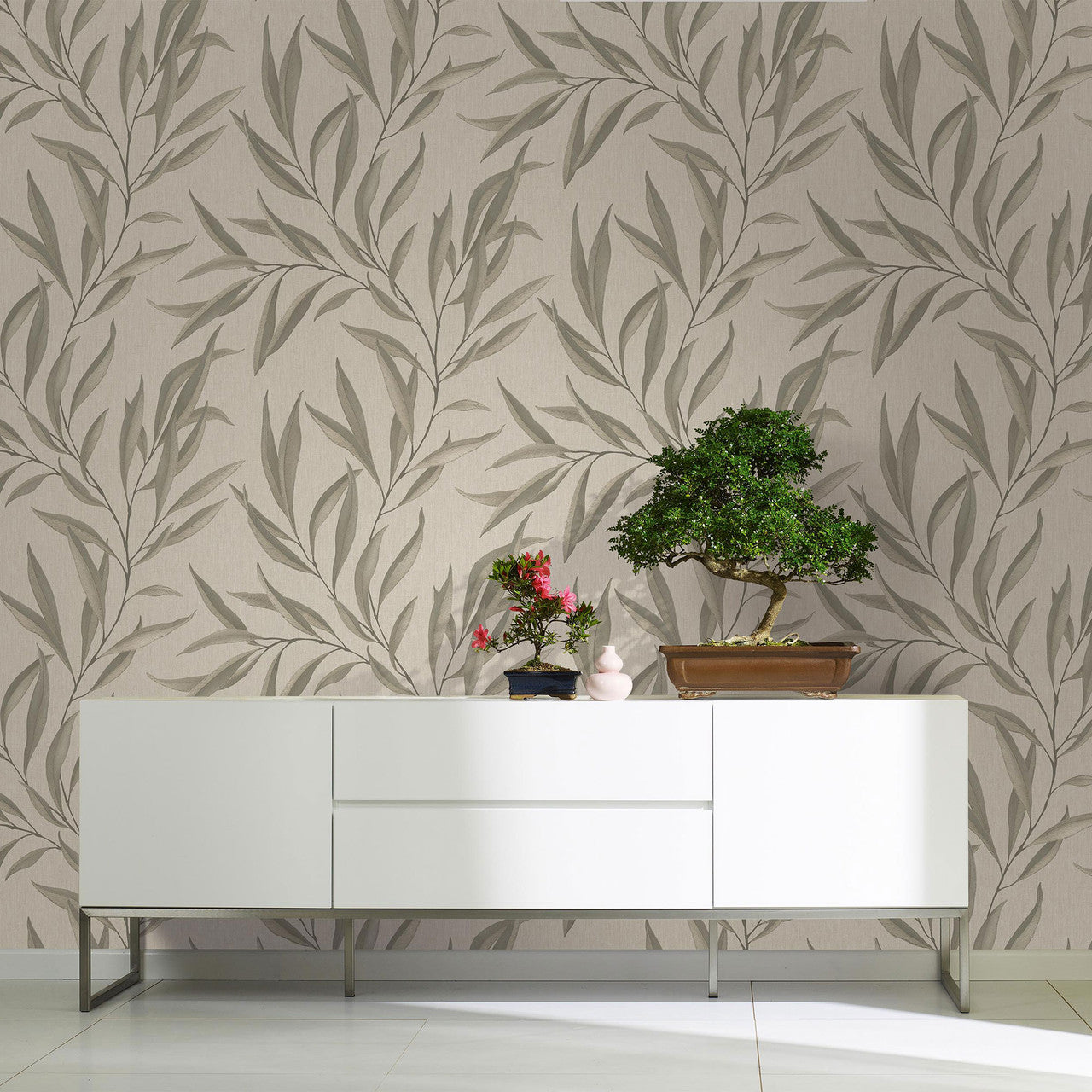 32204 Embroidered Leaf The New Design Book Green and Pearl Wallpaper By Galerie