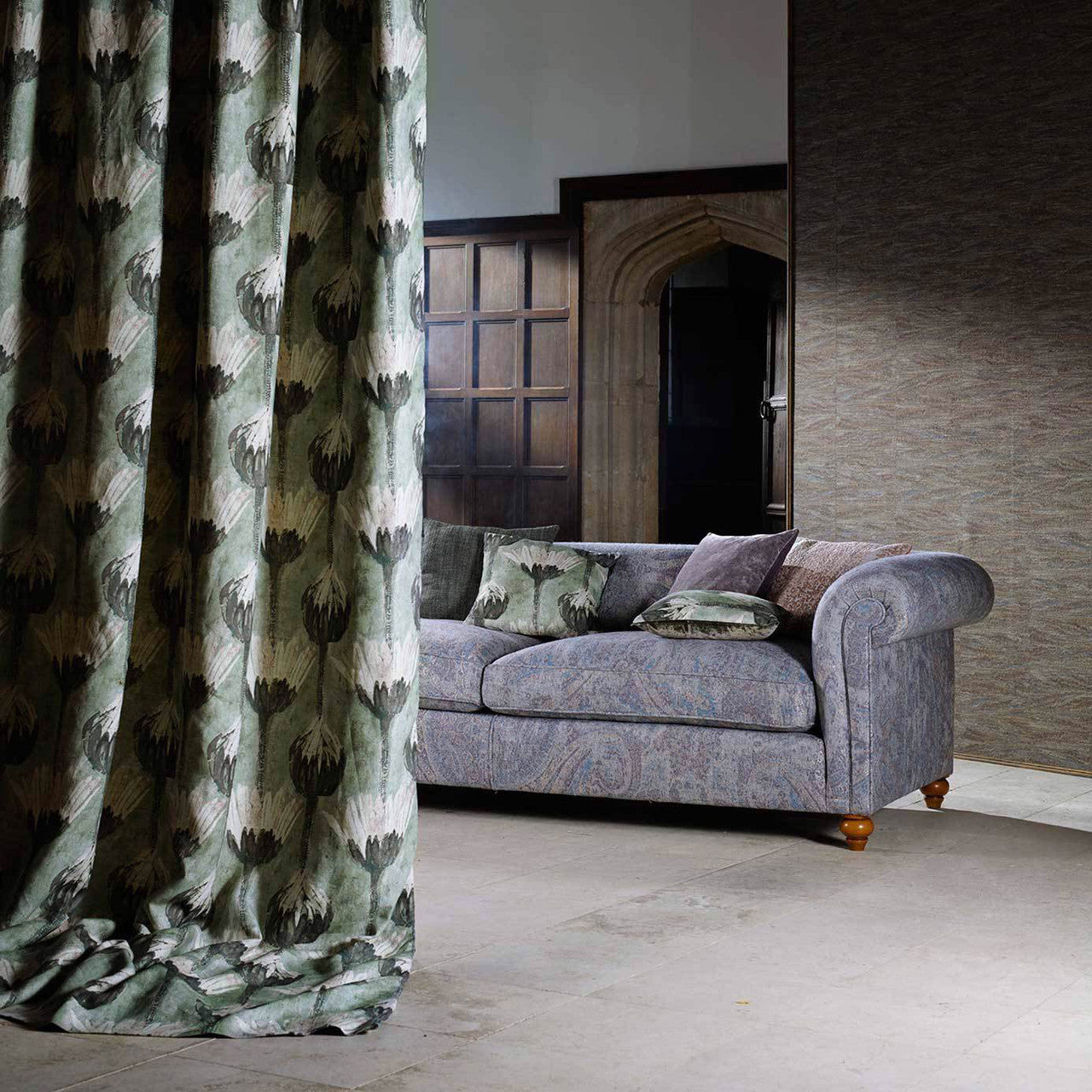 322609 Marketa Indienne Logwood Grey Fabric by Zoffany