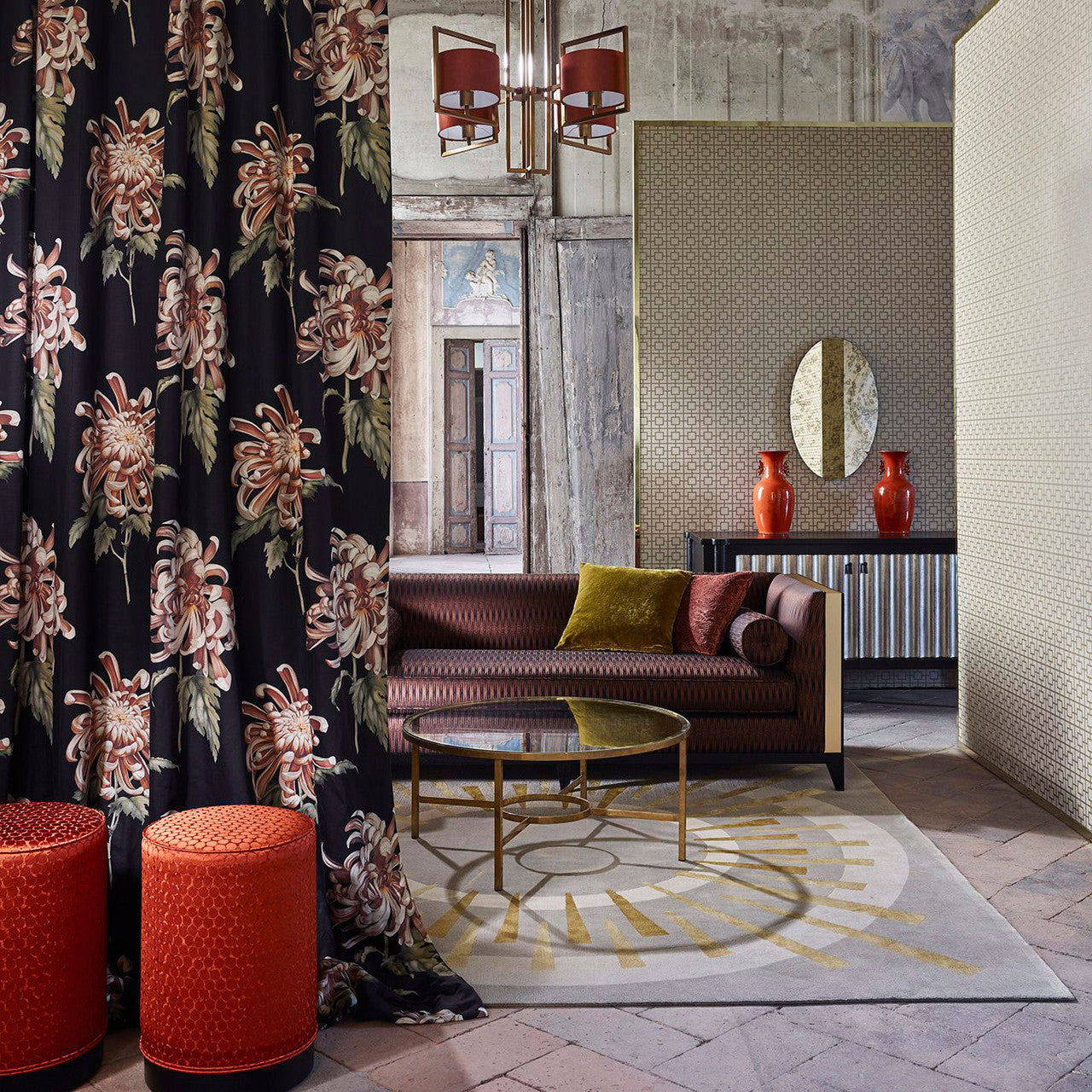 322643 Evelyn The Muse Koi/Vine Black Fabric by Zoffany
