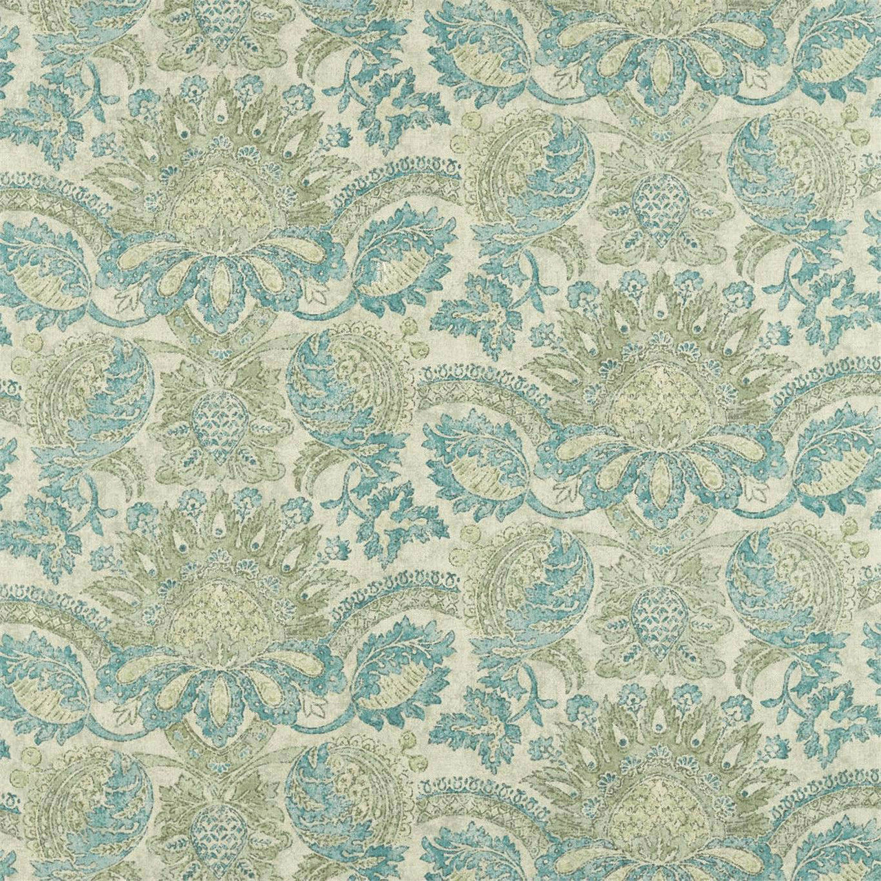 322690 Pomegranate Print Damask Dufour/Green Stone Fabric by Zoffany