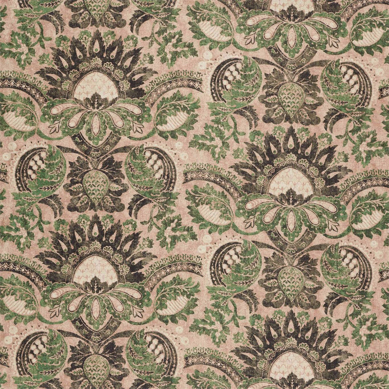 322691 Pomegranate Print Damask Tuscan Pink/Huntsman Green Fabric by Zoffany
