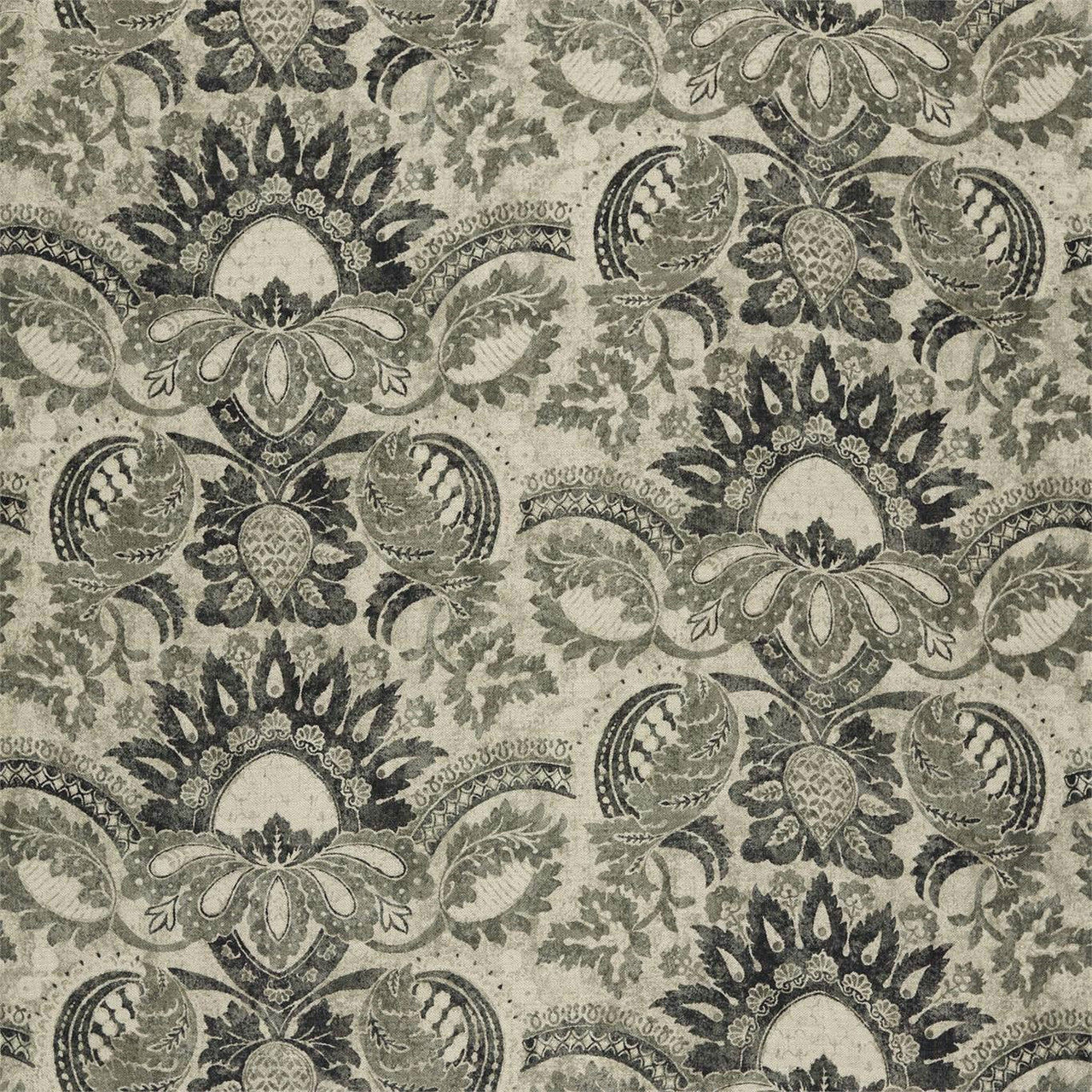 322692 Pomegranate Print Damask Gargoyle/Bone Black Fabric by Zoffany