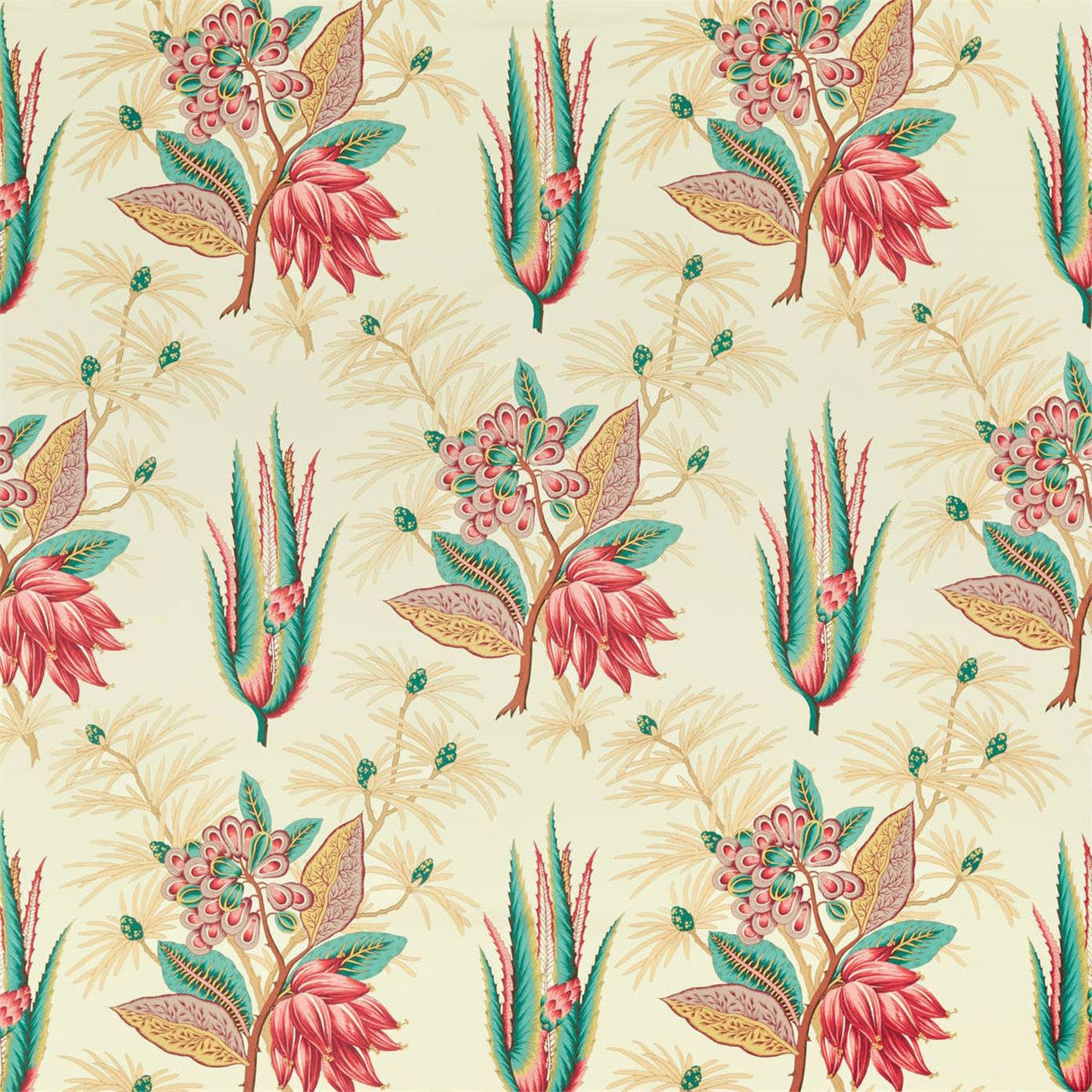 322694 Desert Flower II Antiquary Crimson/Teal Fabric by Zoffany