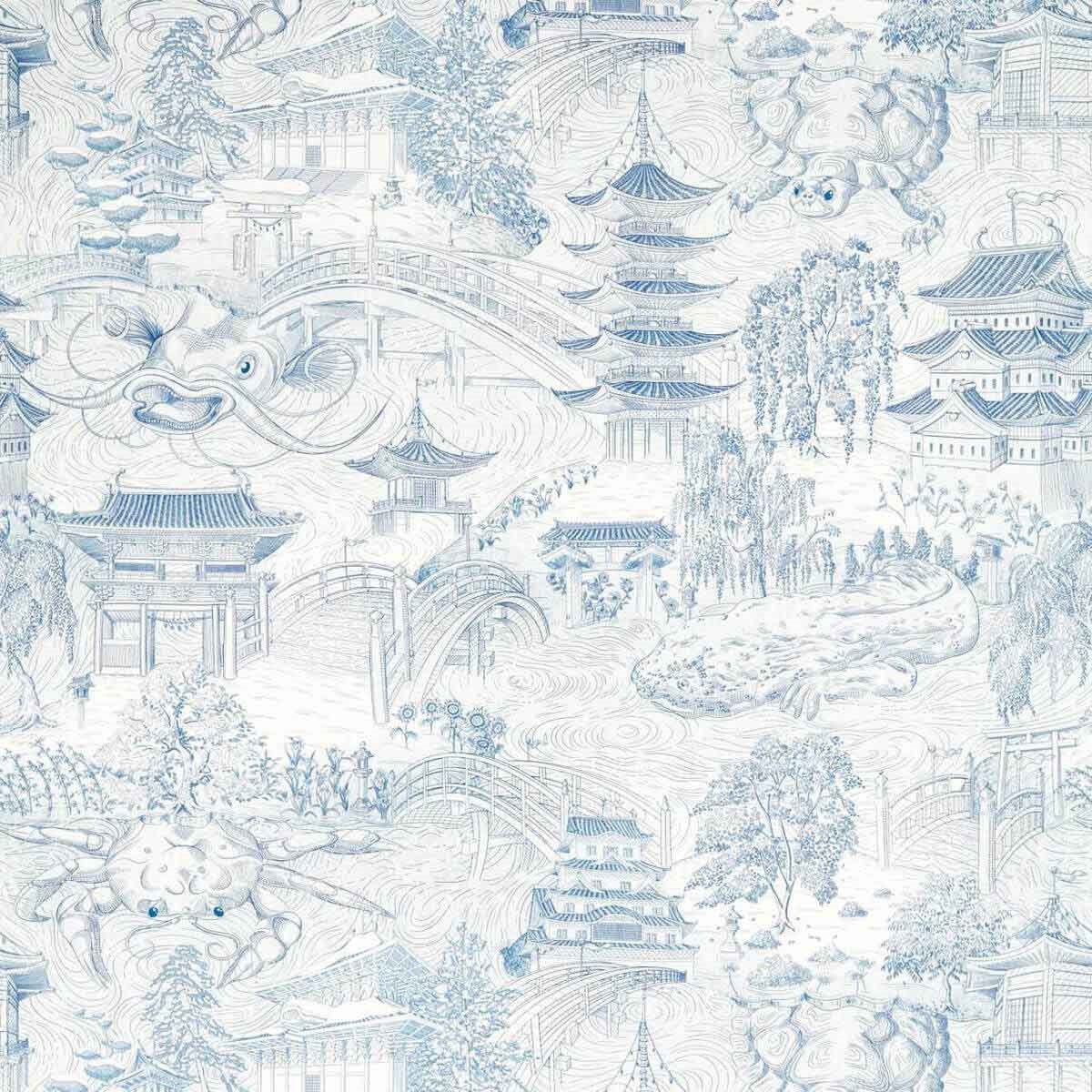 322717 Eastern Palace Kensington Walk Indigo Fabric by Zoffany