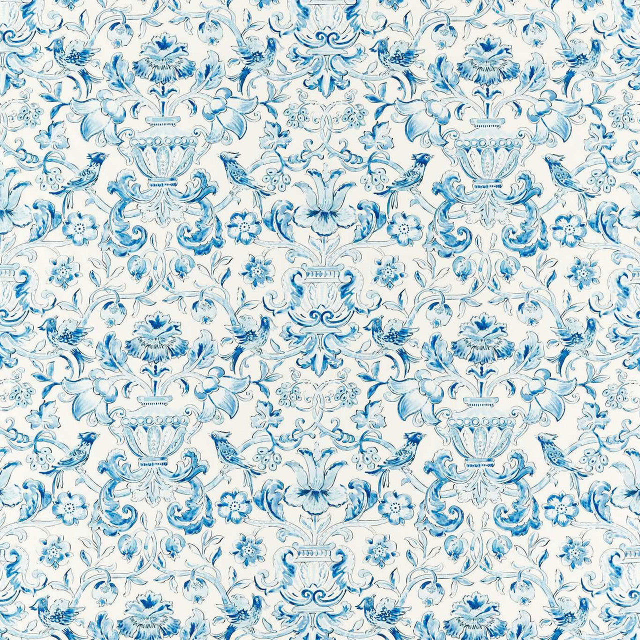 322741 Pompadour Print Cotswolds Manor Indigo Fabric by Zoffany