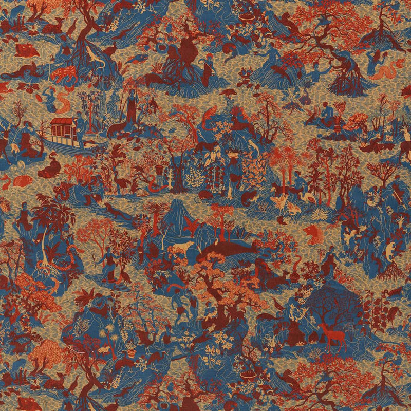 322744 Avalonis Velvet Cotswolds Manor Como Blue and Koi Fabric by Zoffany