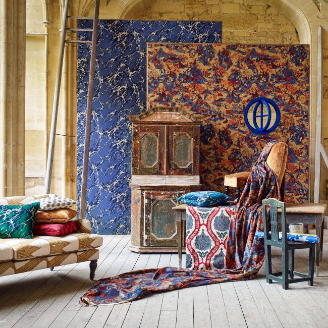 322744 Avalonis Velvet Cotswolds Manor Como Blue and Koi Fabric by Zoffany