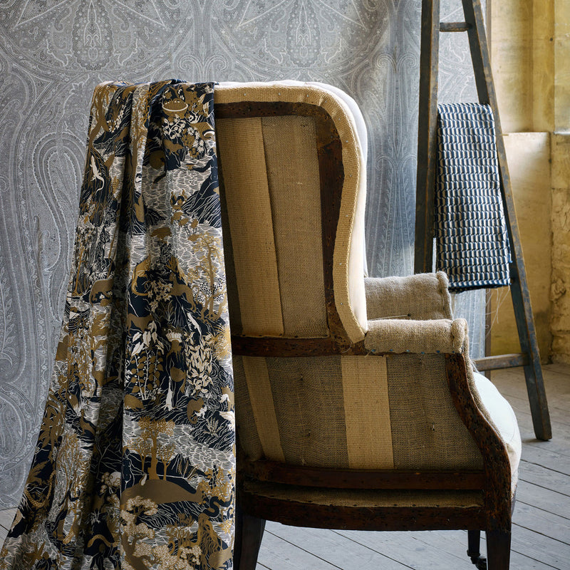 322745 Avalonis Cotswolds Manor Black Gold Fabric by Zoffany