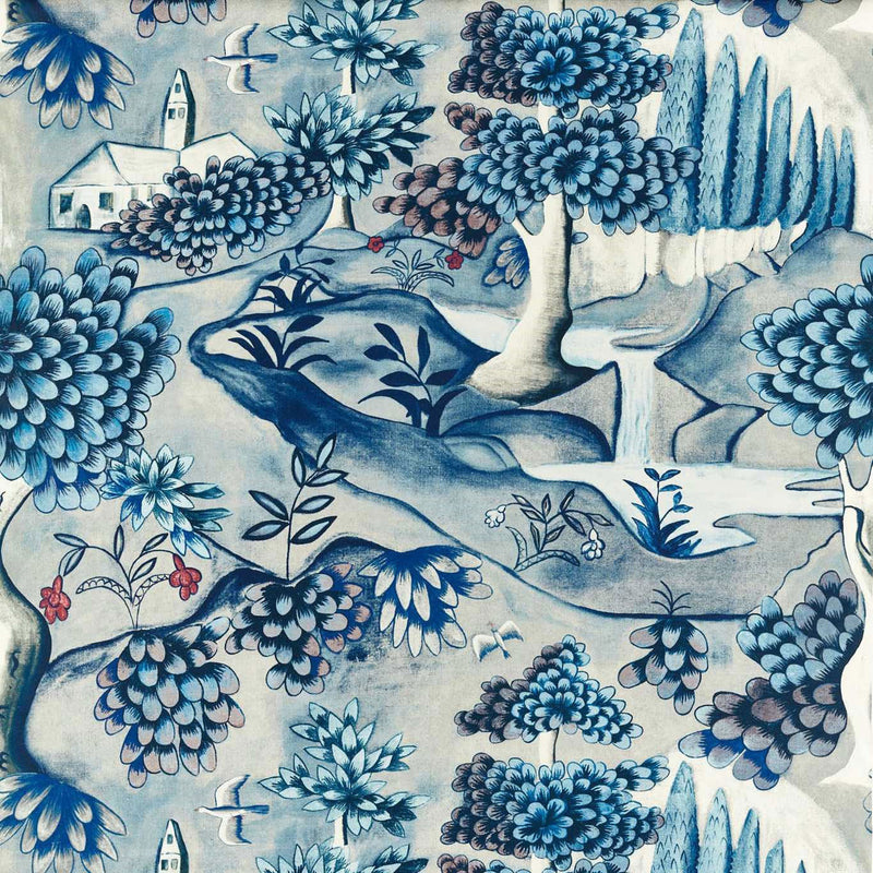 322746 Verdure Cotswolds Manor Indigo Fabric by Zoffany