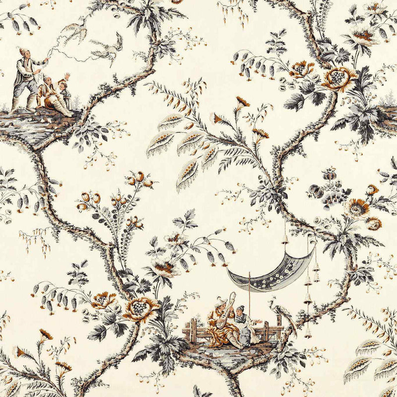 322753 Emperor's Musician Arcadian Thames Charcoal Fabric by Zoffany