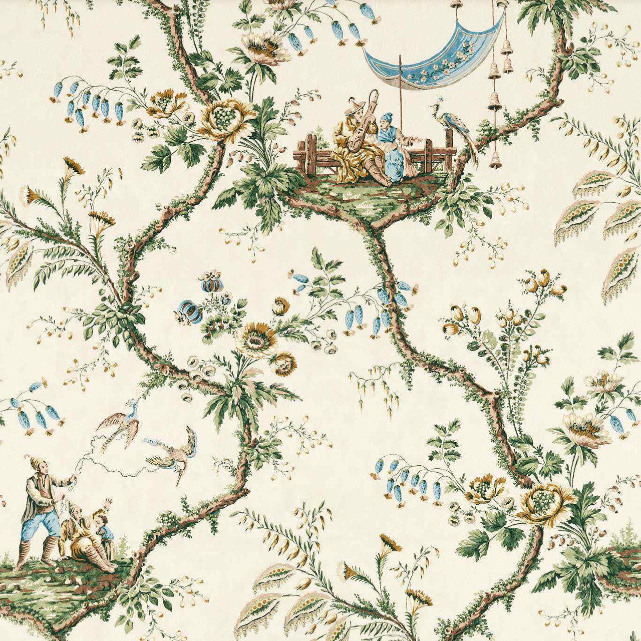 322754 Emperor's Musician Arcadian Thames Evergreen Fabric by Zoffany