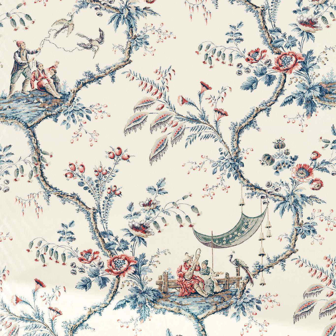 322755 Emperor's Musician Arcadian Thames Indigo Fabric by Zoffany