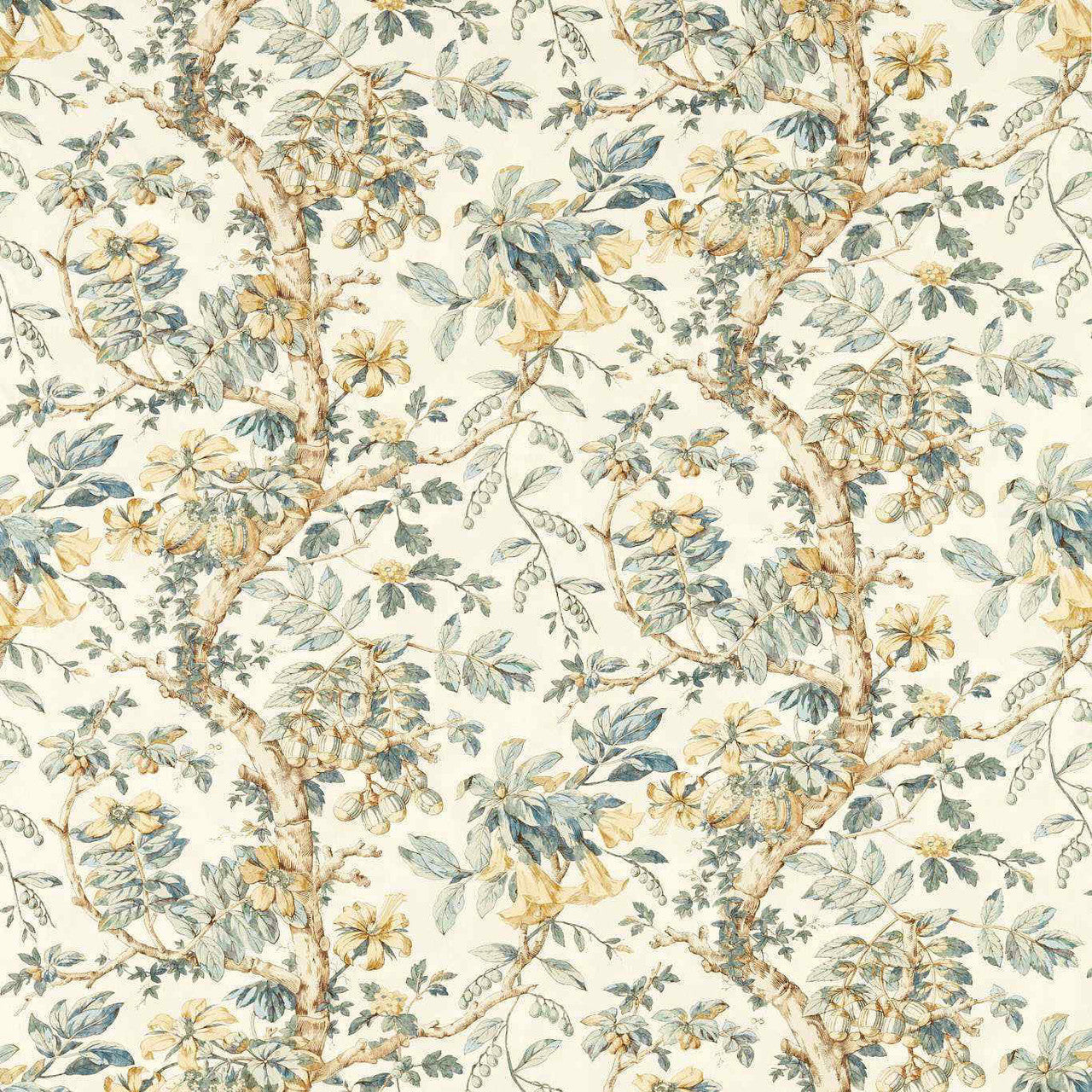 322757 Coromandel Print Arcadian Thames Stockholm Blue Fabric by Zoffany