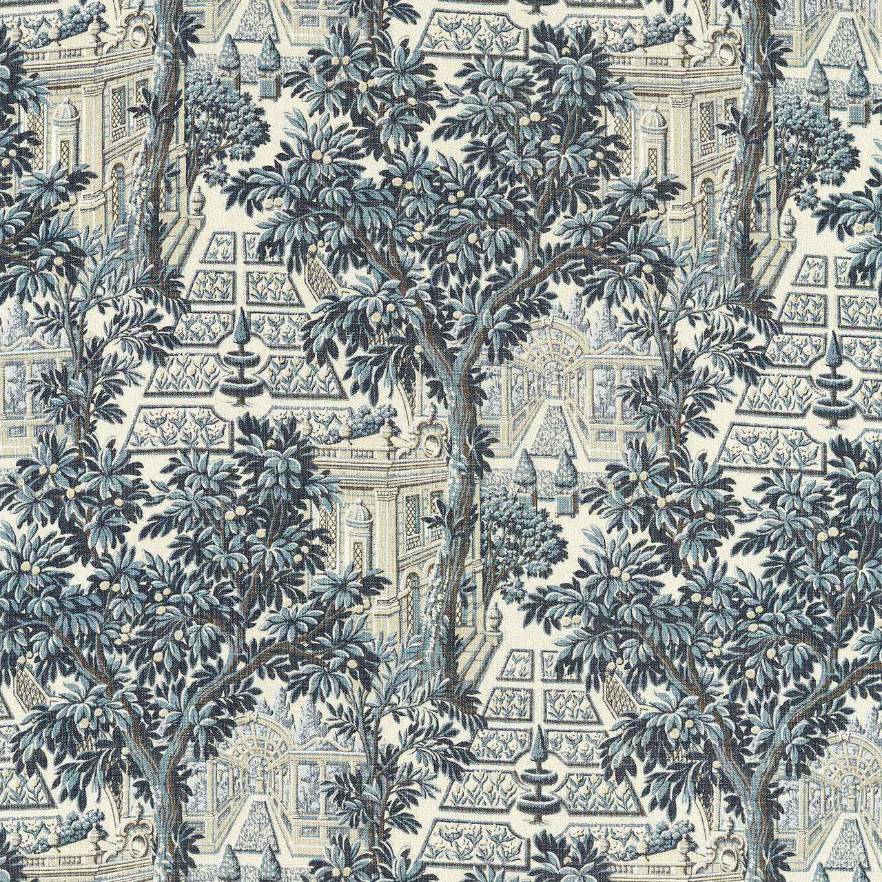 322767 Italian Garden Arcadian Thames Indigo Fabric by Zoffany