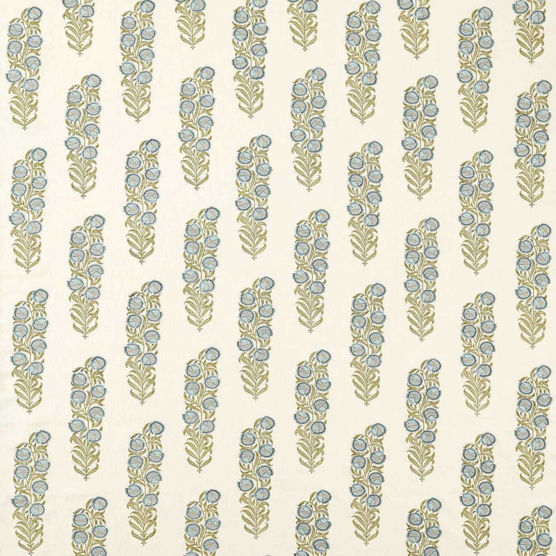 322792 Sanganeri Block Print Indienne Tempest/Olive Fabric by Zoffany