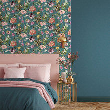32413 Plain Texture Flora Blue and Green Wallpaper By Galerie