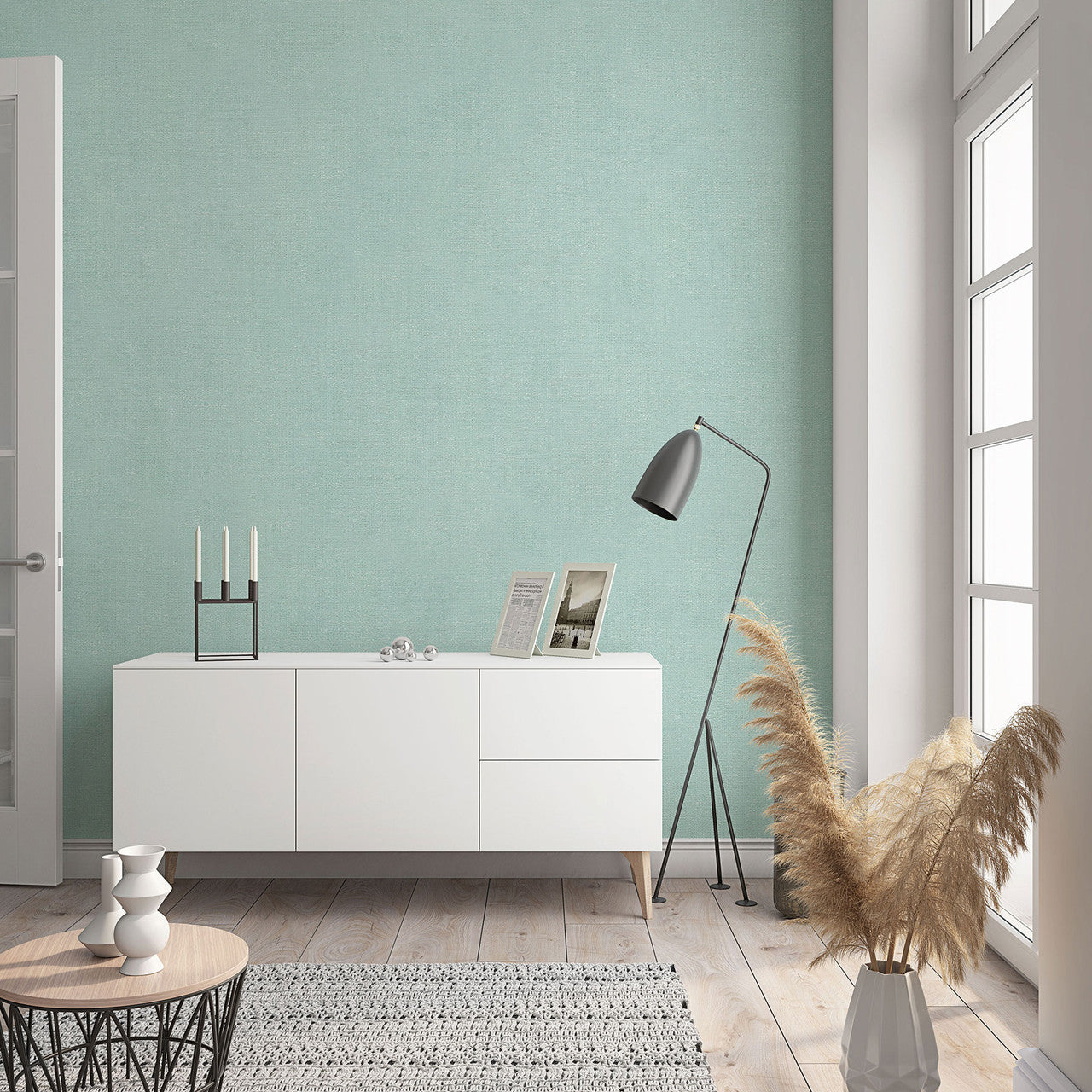 32414 Plain Texture Flora Turquoise Wallpaper By Galerie