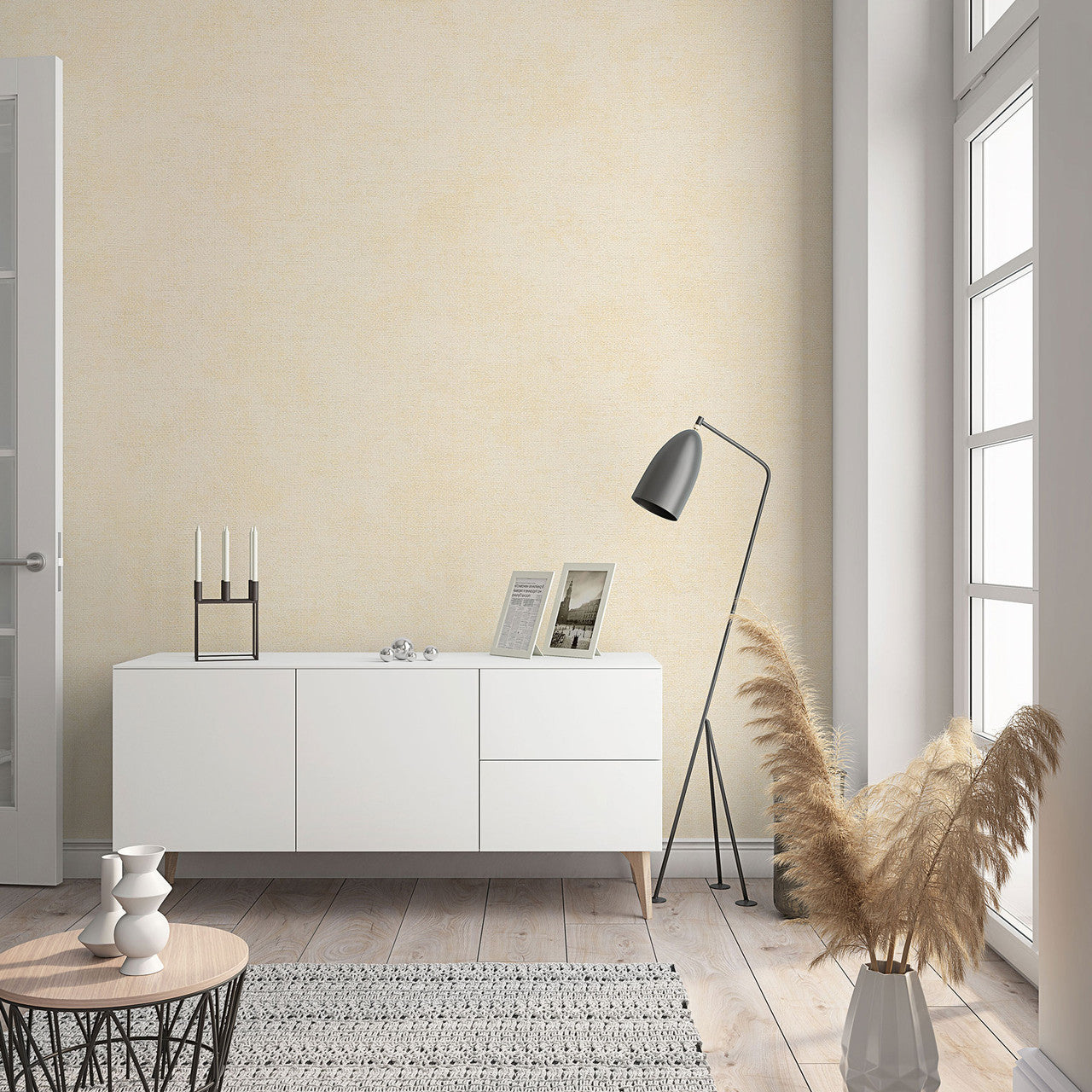 32424 Plain Texture Flora Beige Wallpaper By Galerie