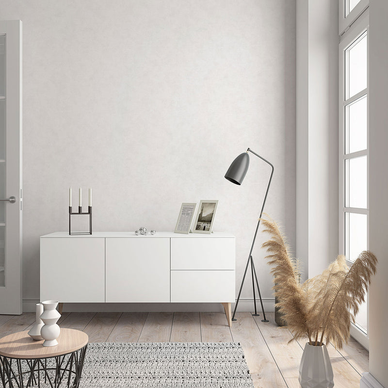32436 Plain Texture Flora White and Grey Wallpaper By Galerie