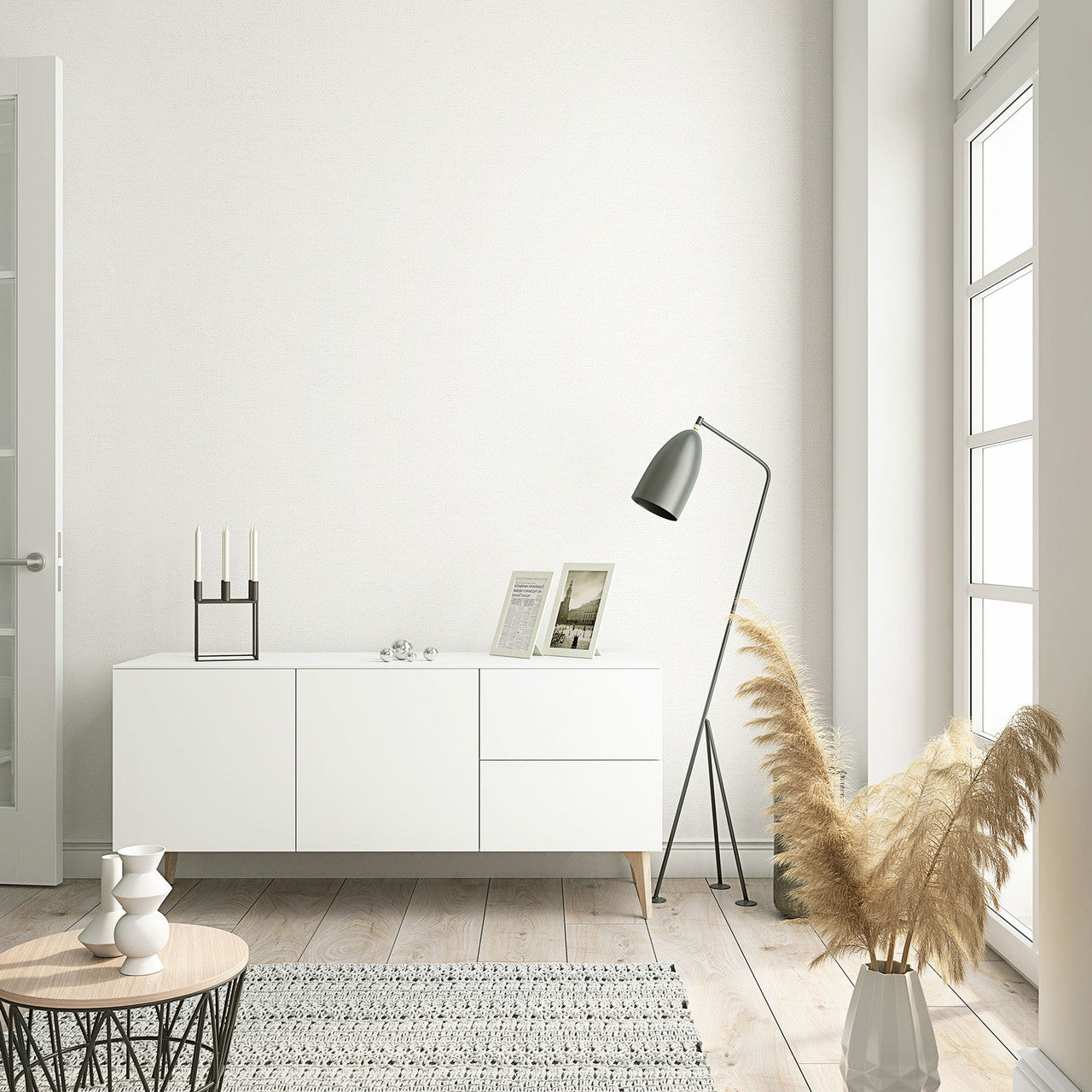 32441 Plain Texture Flora White Wallpaper By Galerie