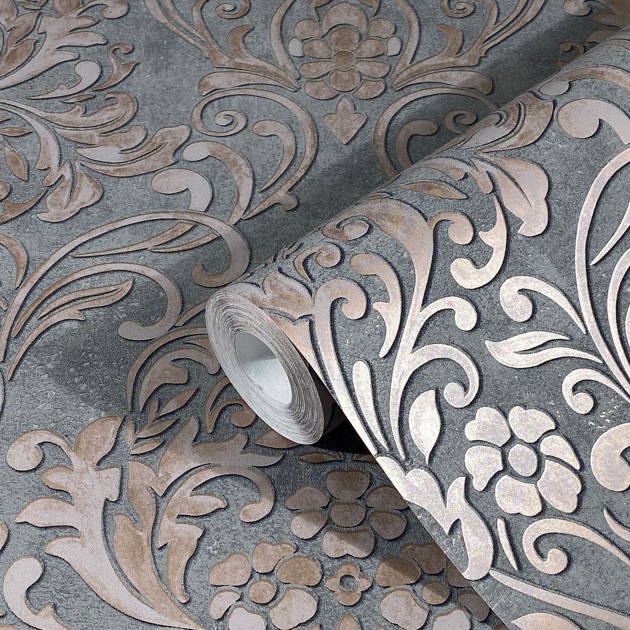 32604 Floral Damask The New Design Book Rose Gold and Grey Wallpaper By Galerie