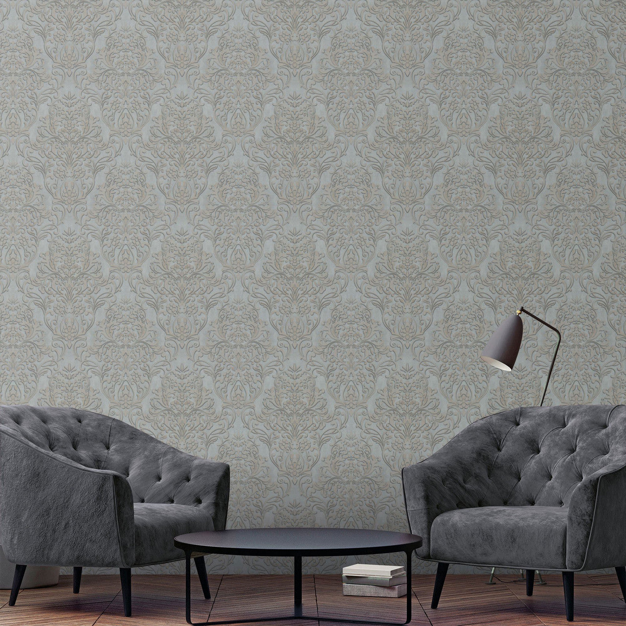 32605 Floral Damask The New Design Book Grey and Gold Wallpaper By Galerie