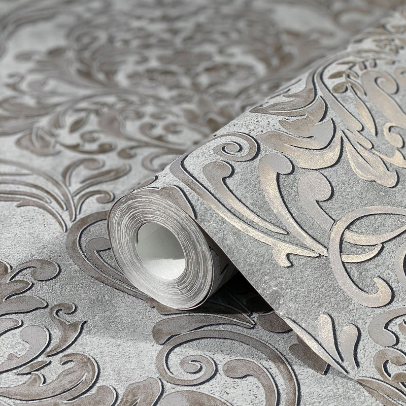 32605 Floral Damask The New Design Book Grey and Gold Wallpaper By Galerie
