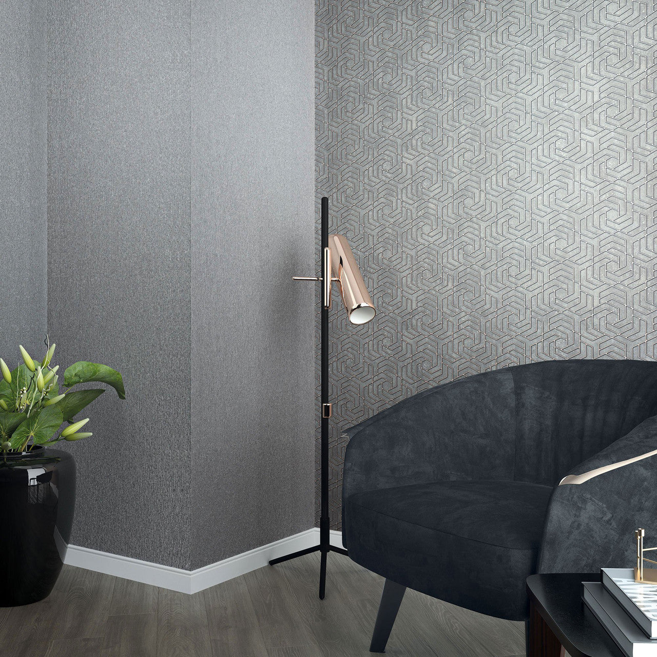 32609 Hex Geometric The New Design Book Rose Gold and Grey Wallpaper By Galerie