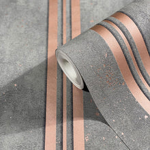 32637 Mixed Stripe The New Design Book Rose Gold and Grey Wallpaper By Galerie