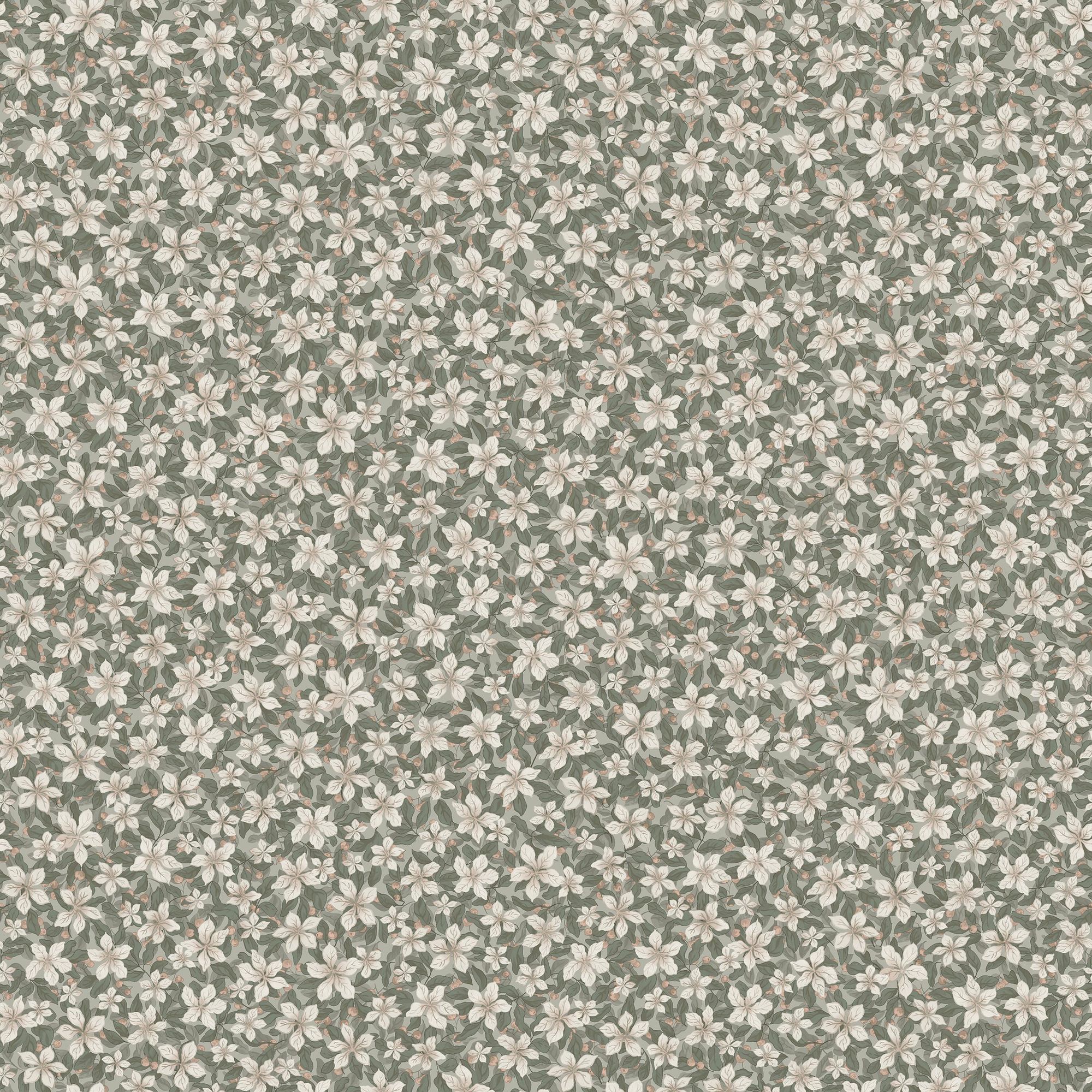 3268 Skogsblomst Green and Beige Wallpaper by Boråstapeter
