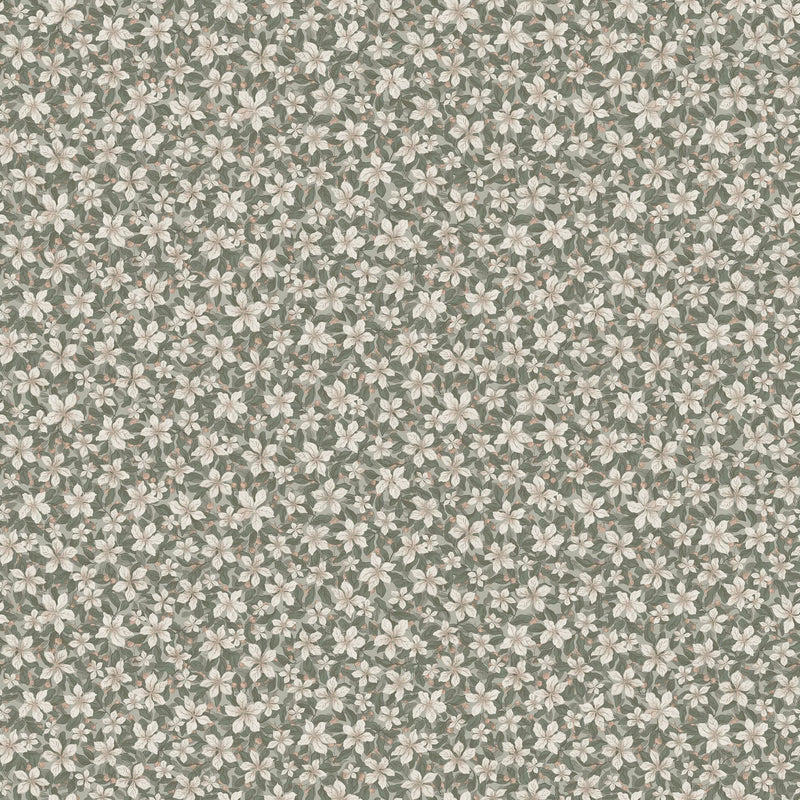 3268 Skogsblomst Green and Beige Wallpaper by Boråstapeter