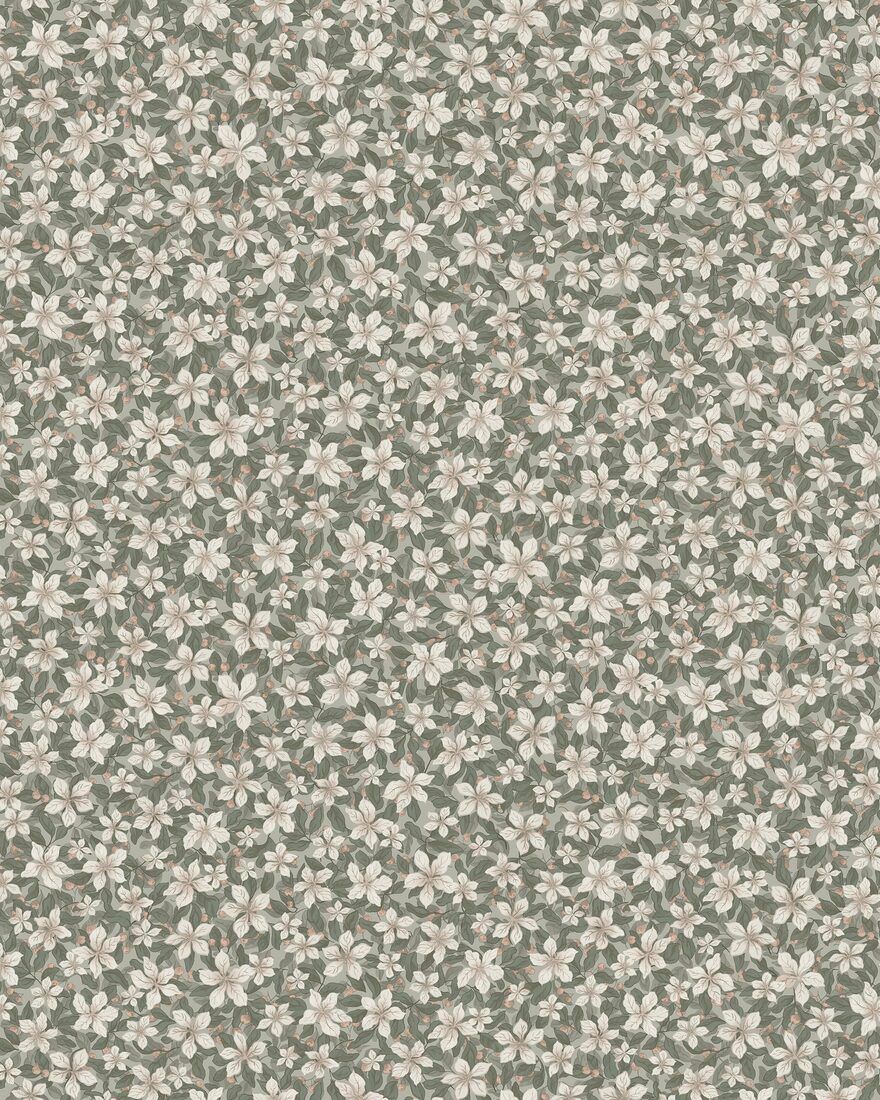 3268 Skogsblomst Green and Beige Wallpaper by Boråstapeter