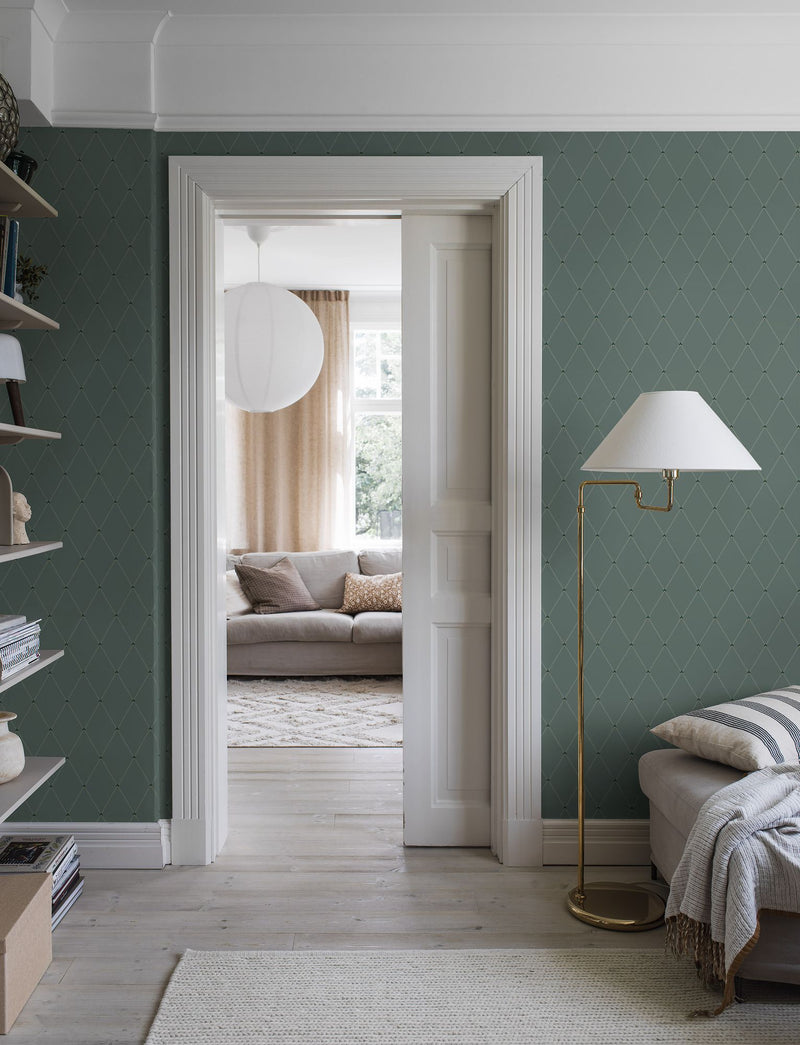 3282 Fredrik Green and Grey Wallpaper by Boråstapeter