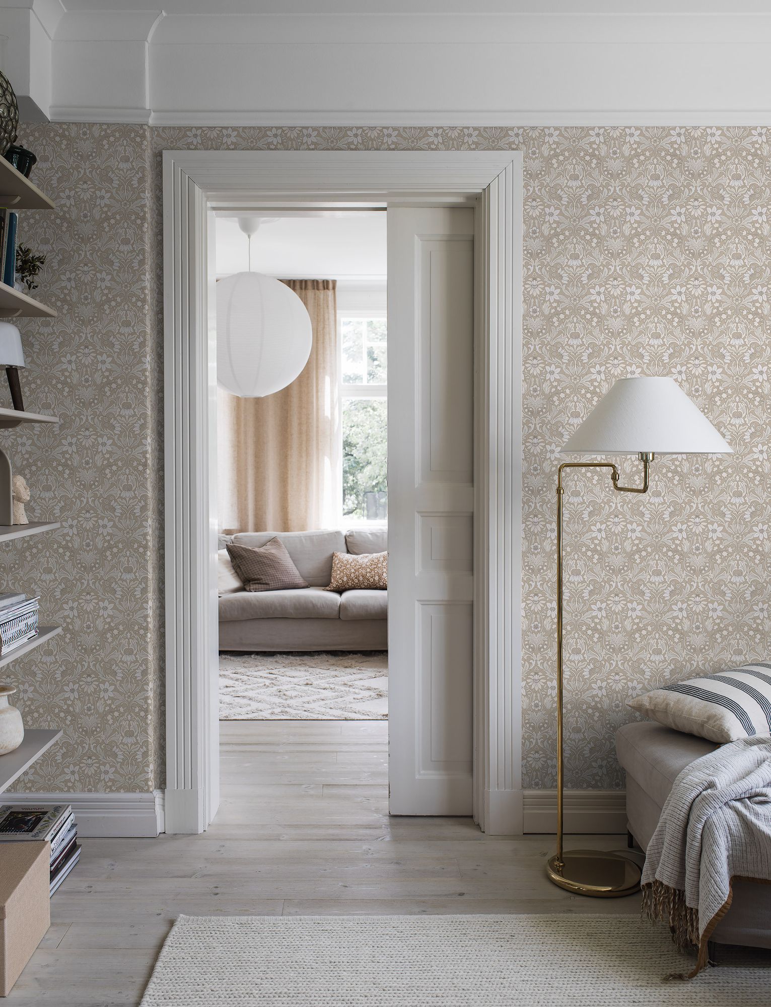 3293 Blomsterfröjd Beige and Multi Wallpaper by Boråstapeter